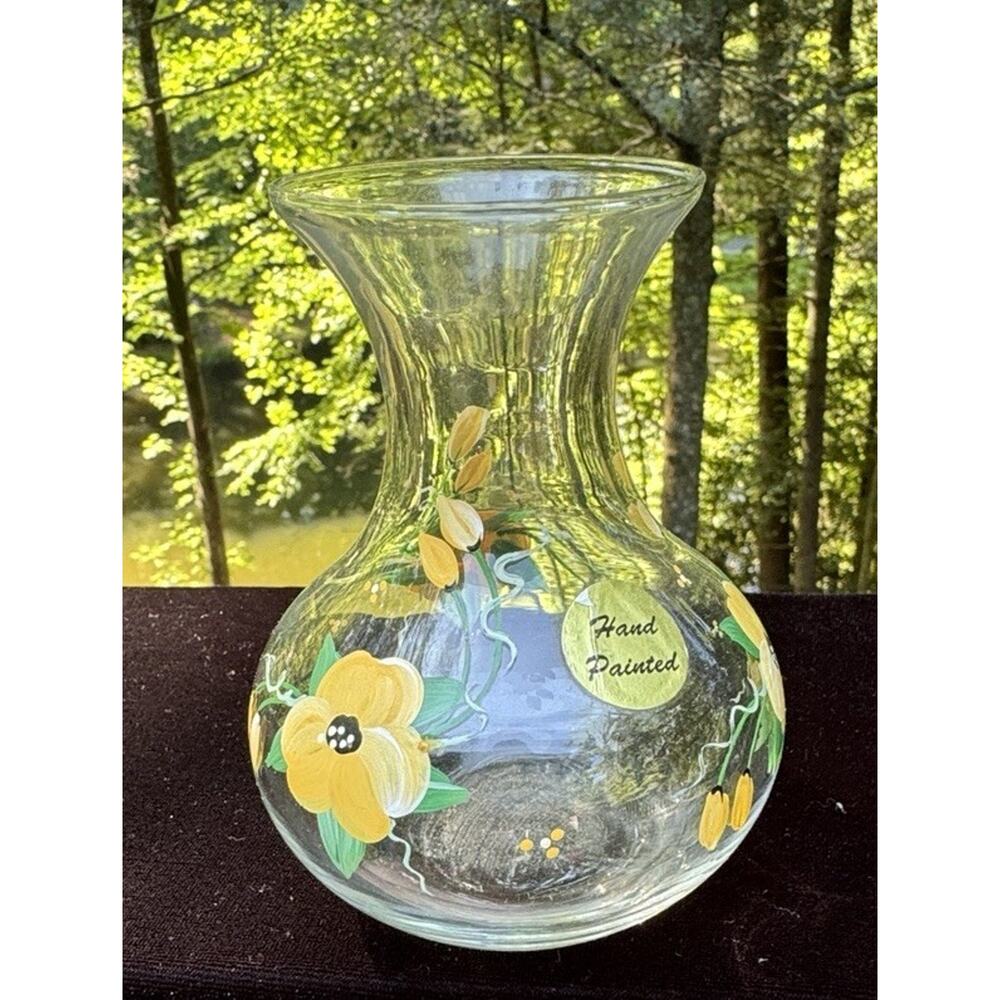 Vintage Royal Danube Hand Painted Art Glass Vase Floral Crystal Romania 6" -C2